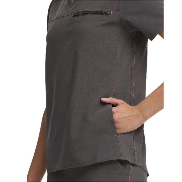 Women's Active Stretch V-Neck Seasonal Solid Tuck-In Scrub Top Shirt Size XS - Picture 3 of 5